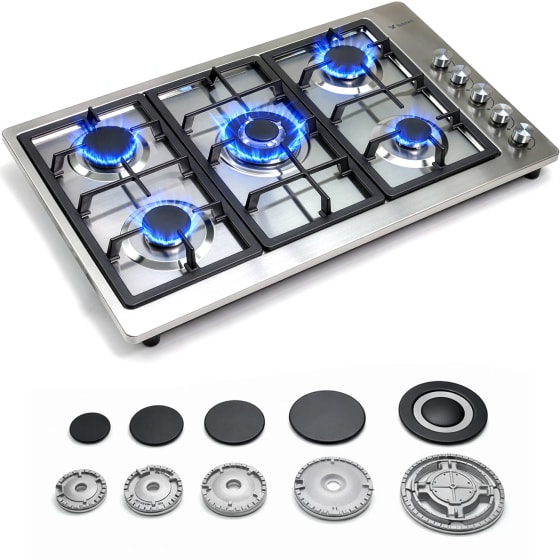 Gutstark Parrilla Gas 5 Quemadores Acero Inox Empotrable Multigas Plateada