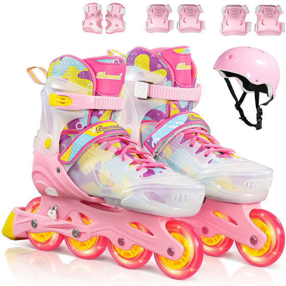 Patines En Linea Ruedas Iluminadas Proteccion Ajustable Led Ch 18.6-21 Cm