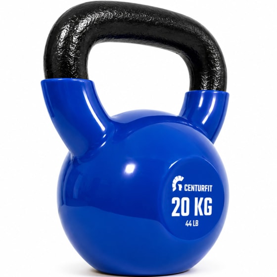 CENTURFIT Pesa Rusa Kettlebell 20 kg Hierro Fundido Cubierta PVC Azul