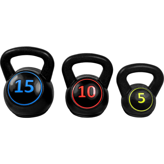 Set Pesas 3pz Rusas Kettlebel 5,10,15lb Gym Fitness Crossfit Negro