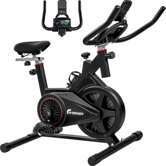CENTURFIT Bicicleta Spinning Monitor Digital Asiento Muelles Acero Negra