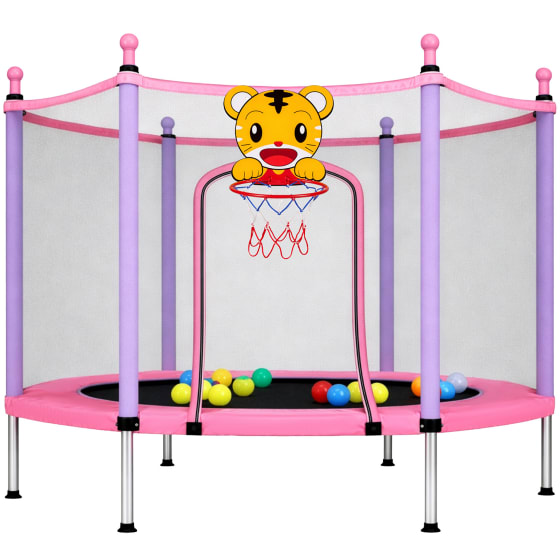 LITTLE MONKEY Trampolin Infantil 55 Red Seguridad Canasta Basquetbol Rosa