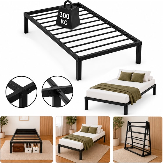 HOUZER Base Cama Individual Plegable Acero Tubular 150 kg Negra