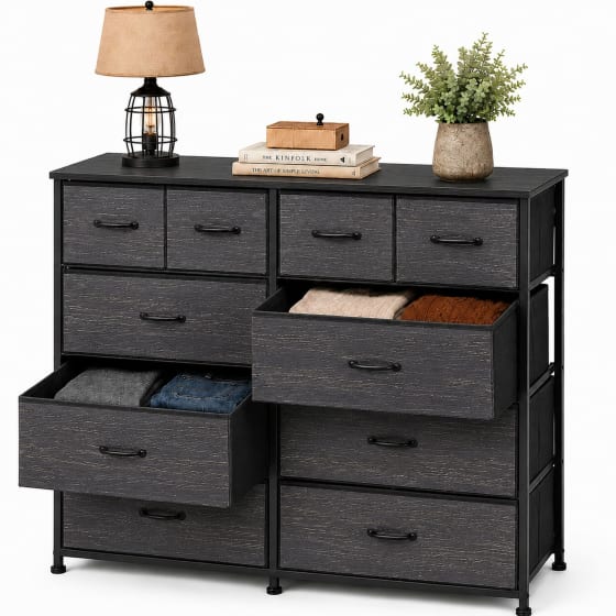 Comoda Cajonera 10 Cajones Tela Marco Acero Organizador Negro