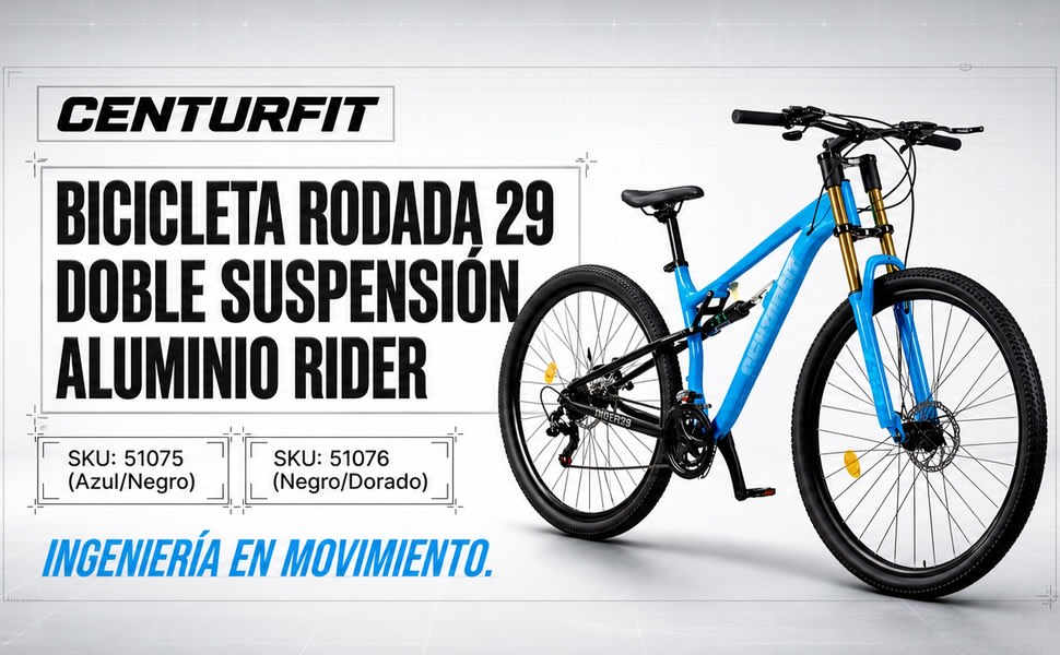 CENTURFIT Bicicleta Montana Rodada 29 Doble Suspension Frenos Disco Azul - detalle 1