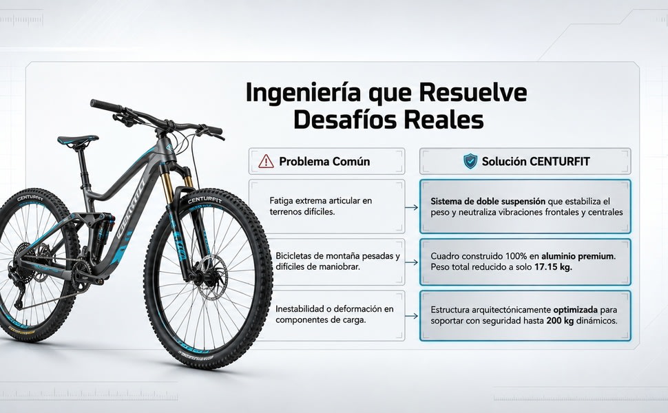 CENTURFIT Bicicleta Montana Rodada 29 Doble Suspension Frenos Disco Azul - detalle 5