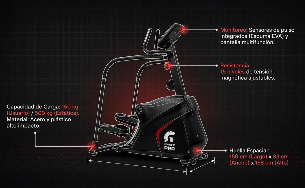 Escaladora Escalera Magnetica Stepper 150 Kg Pro Gym 15 Niv Negro - detalle 1