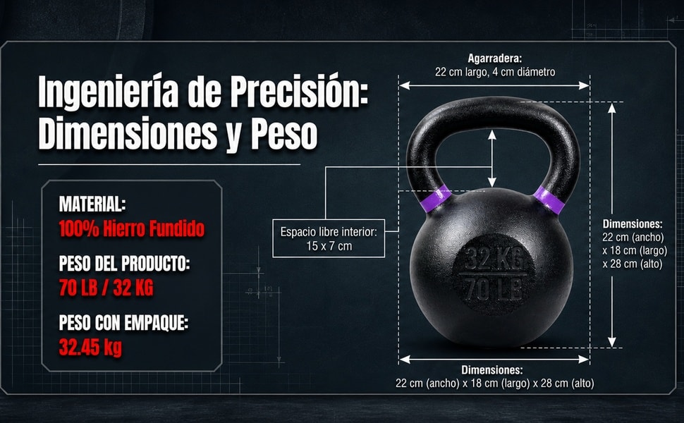 Pesa Rusa Kettlebell 70 Lb Hierro Fundido Crossfit Cast Iron Negro - detalle 2