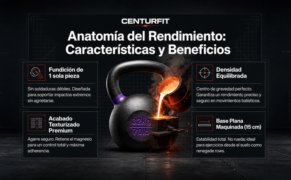 Pesa Rusa Kettlebell 70 Lb Hierro Fundido Crossfit Cast Iron Negro - detalle 3
