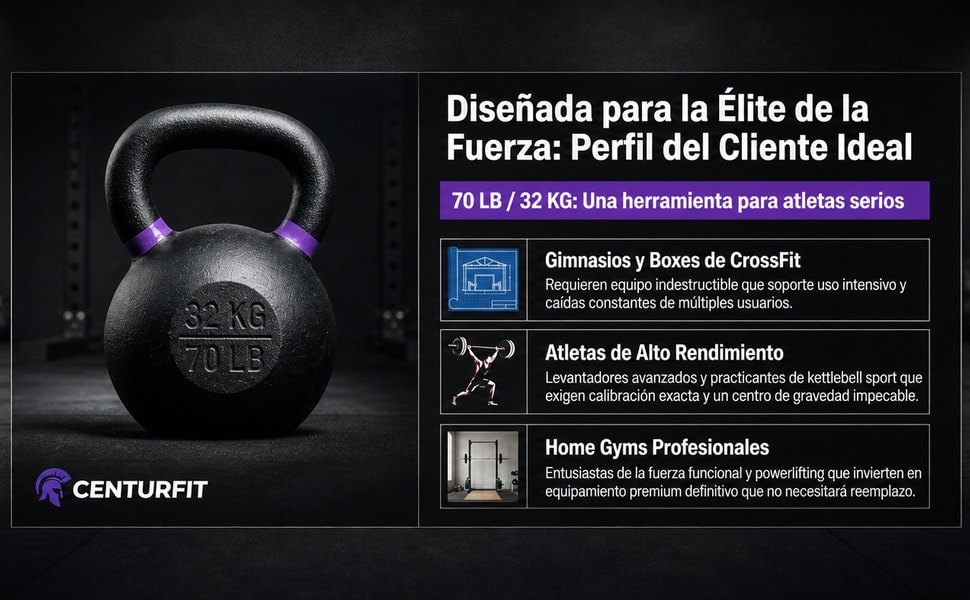 Pesa Rusa Kettlebell 70 Lb Hierro Fundido Crossfit Cast Iron Negro - detalle 4
