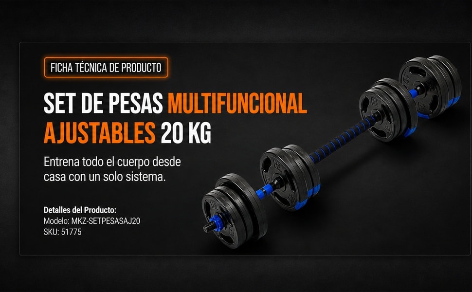 Kit Mancuerna Ajustable 20 Kg Pesas Barra Kettlebell Pro Azul - detalle 1