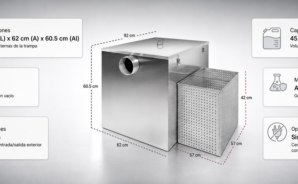 GUTSTARK Trampa Grasa Acero Inoxidable 304 Industrial 45 kg 187 L Cocina - detalle 2