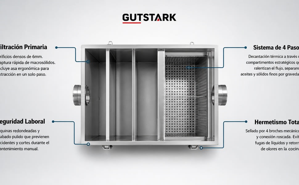 GUTSTARK Trampa Grasa Acero Inoxidable 304 Industrial 45 kg 187 L Cocina - detalle 3