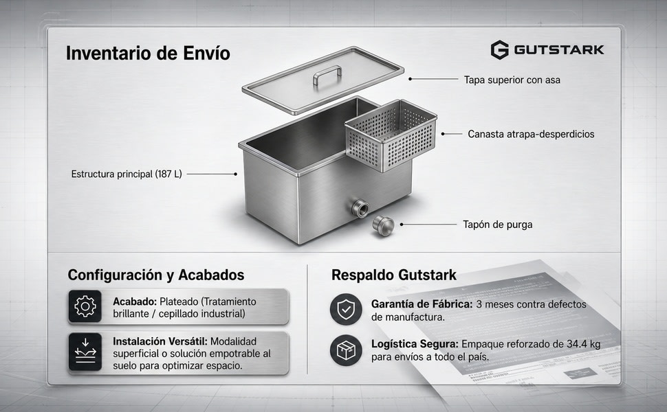 GUTSTARK Trampa Grasa Acero Inoxidable 304 Industrial 45 kg 187 L Cocina - detalle 4
