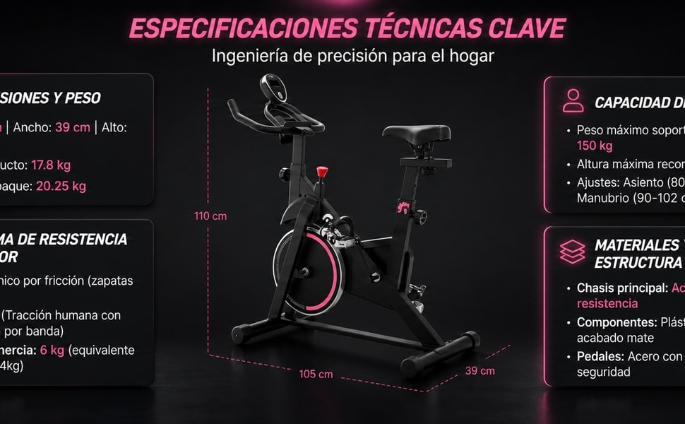 CENTURFIT Bicicleta Fija Spinning Disco 6 KG Monitor LCD Cardio Negro Rosa - detalle 2