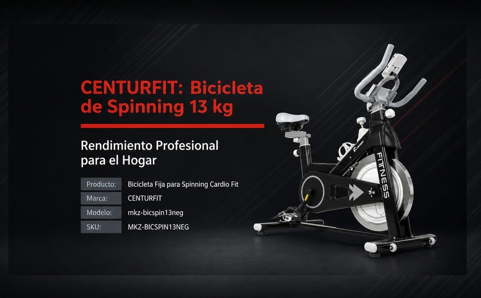 Centurfit Bicicleta Spinning 13kg 180kg Pantalla Pulso Porta Celular Negra - detalle 1