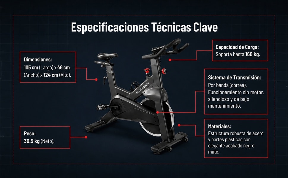 Centurfit Bicicleta Spinning Profesional 22kg 160kg Uso Rudo Pantalla Negra - detalle 2