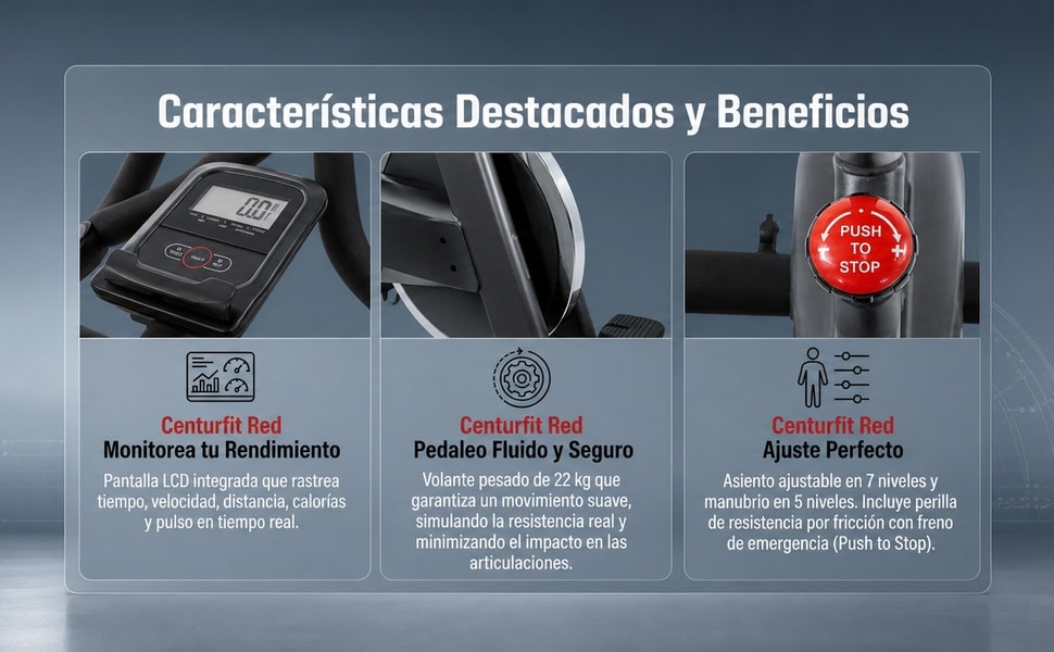 Centurfit Bicicleta Spinning Profesional 22kg 160kg Uso Rudo Pantalla Negra - detalle 3