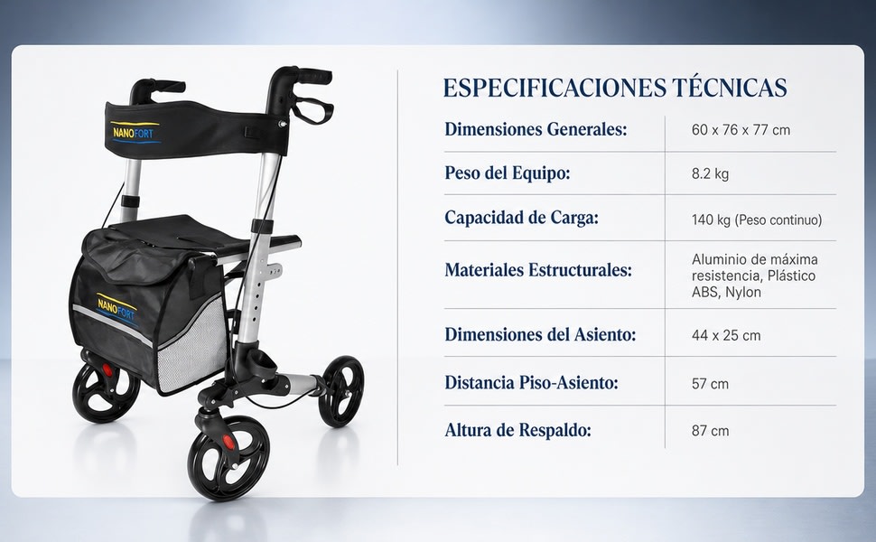 NANOFORT Andadera Ortopedica Plegable Adulto Mayor Aluminio Negra 140 kg - detalle 2