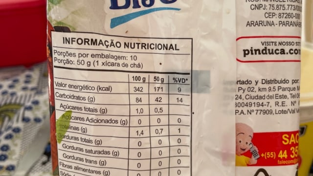 Rótulo do produto Farinha de Mandioca Biju Pinduca