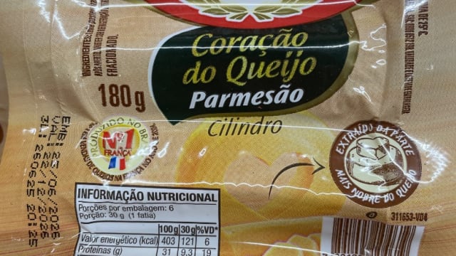 Rótulo do produto Queijo Parmesão Cilindro Président Coração do Queijo
