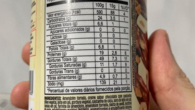 Rótulo do produto Creme de Amendoim com Chocolate e Castanha