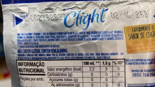 Rótulo do produto Clight Sabor Morango