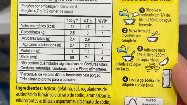 Rótulo do produto Gelatina Artificial