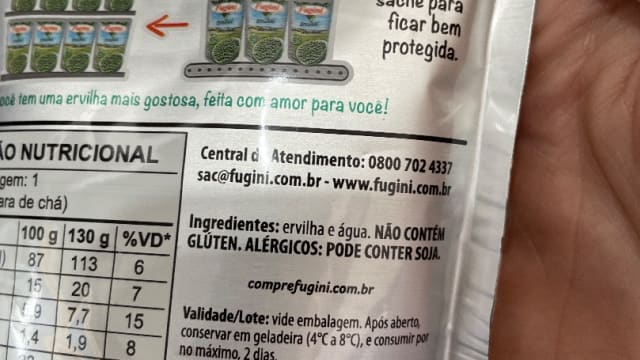 Rótulo do produto Ervilha Fugini em Sachê