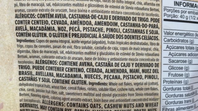 Rótulo do produto Granola do Brasil