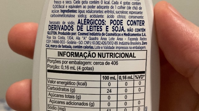 Rótulo do produto Zero-Cal Eritritol (Adoçante Líquido)