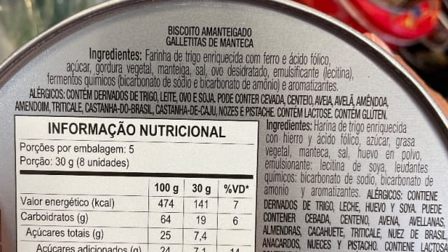 Rótulo do produto Biscoito Amanteigado Galletitas de Manteca