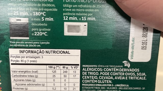 Rótulo do produto Massa Seca (Sêmola de Trigo Durum)