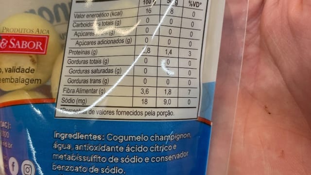 Rótulo do produto Cogumelo Champignon em Conserva (Produtos Aica)