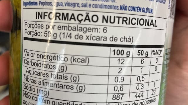 Rótulo do produto Pepinos em Conserva