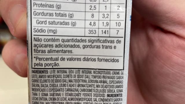 Rótulo do produto Molho Culinário à Base de Leite com Sabor Carne
