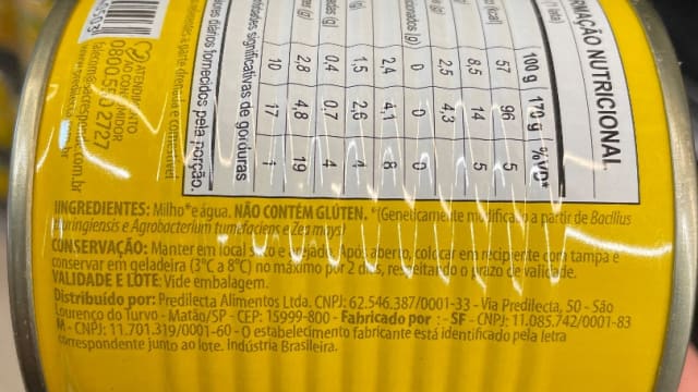 Rótulo do produto Milho em Conserva