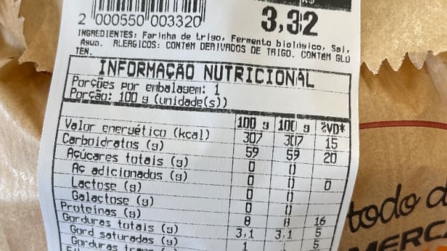 Rótulo do produto Pão Francês