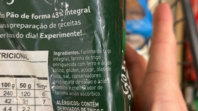 Rótulo do produto Pão de Forma Integral (43% Integral)