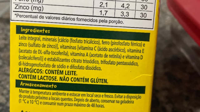 Rótulo do produto Leite Integral Enriquecido com Vitaminas e Minerais