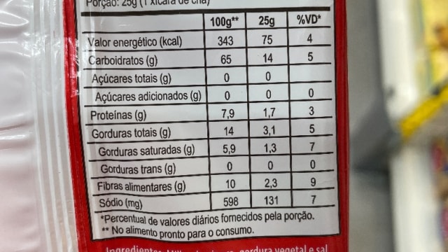 Rótulo do produto Milho de Pipoca Kinino
