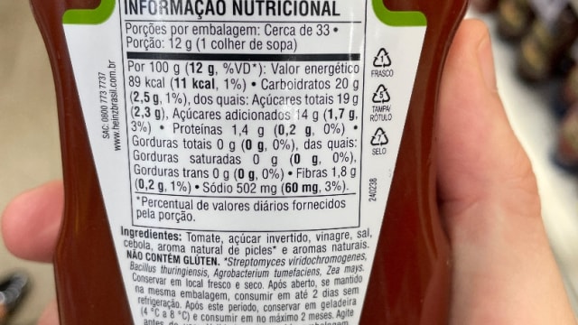 Rótulo do produto Ketchup Heinz