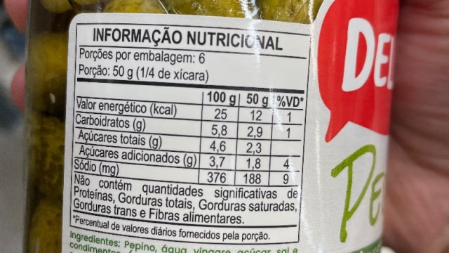 Rótulo do produto Pepinos em Conserva
