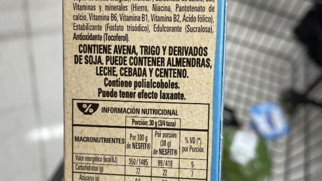 Rótulo do produto Cereal Nestlé Nesfit