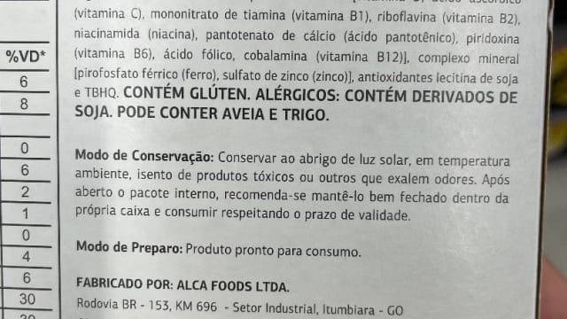 Rótulo do produto Cereal Matinal de Milho Flakes