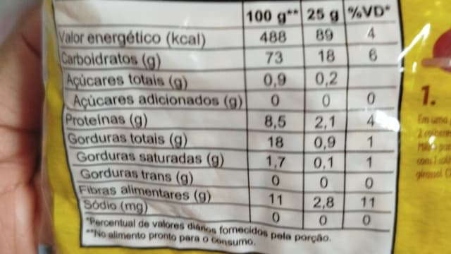 Rótulo do produto Milho para Pipoca Yoki