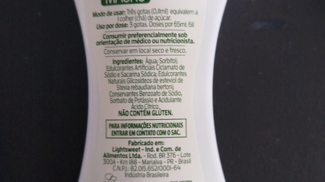 Rótulo do produto Adoçante Líquido MAGRO com Stevia