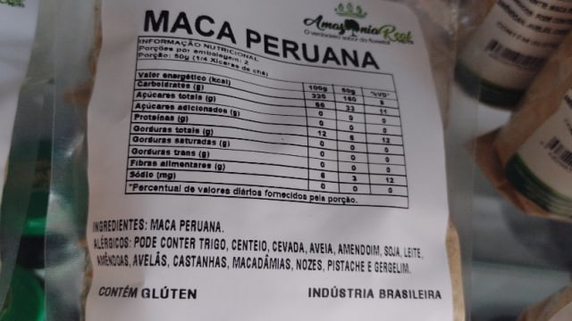 Rótulo do produto Maca Peruana