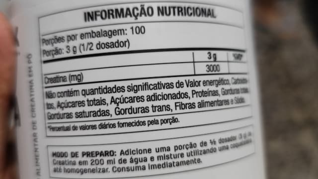 Rótulo do produto Creatina em Pó (Suplemento Alimentar)