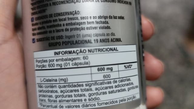 Rótulo do produto Suplemento de N-Acetil L-Cisteína (NAC)